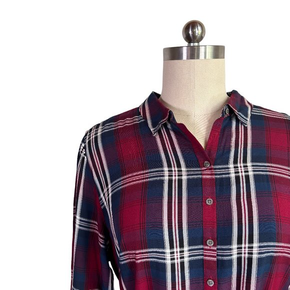 SOLD ruby plaid shirt dress 2X plus size print rayon work casual career EUC - Picture 3 of 11